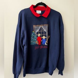 Brindar Size Large vintage collared blue sweatshirt “Just Believe “